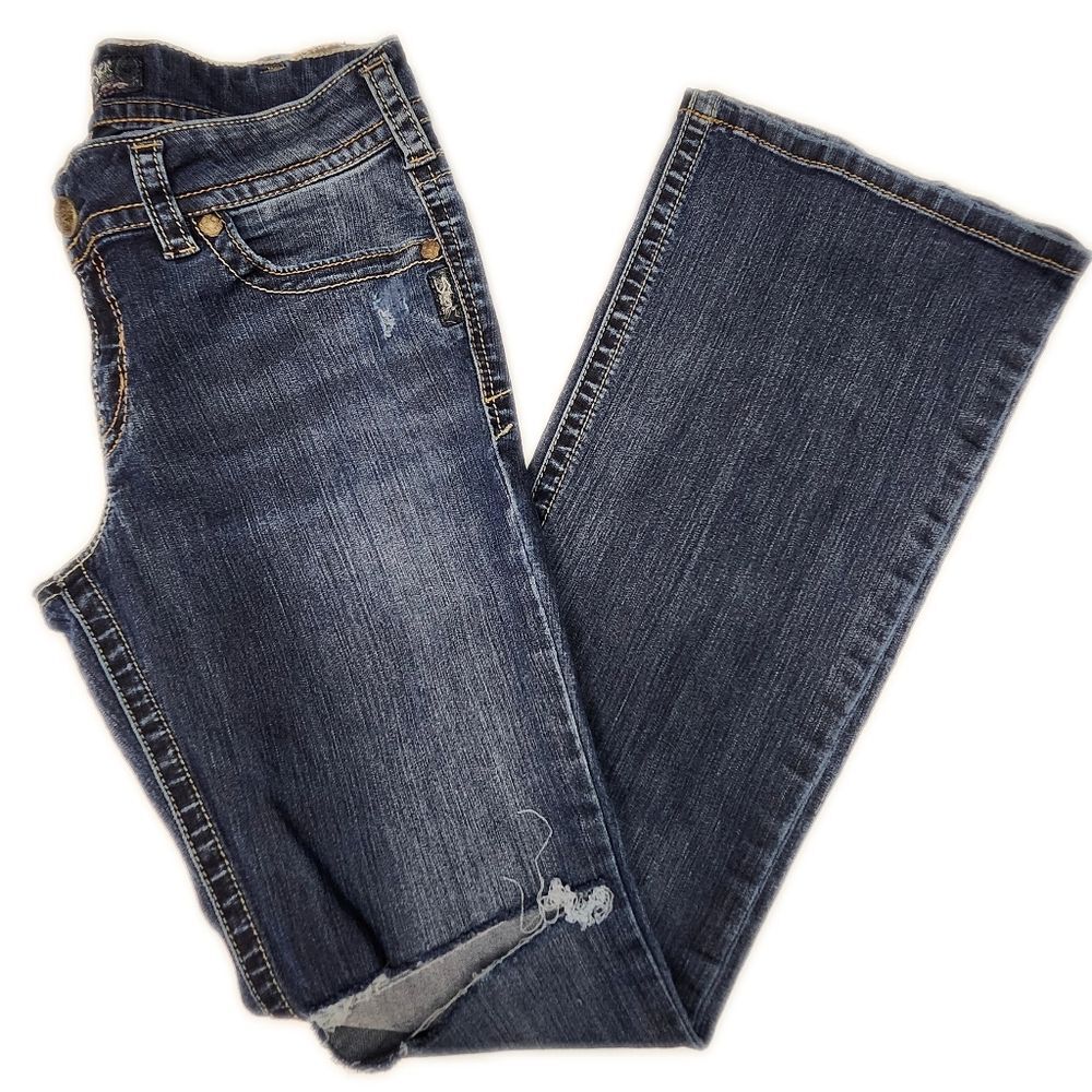 Silver Suki Bootcut, Medium Blue, Distressed, Y2K, Denim Jeans, 32x34